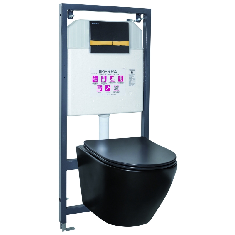 Zestaw podtynkowy WC Delos BL+przycisk czarno-złoty