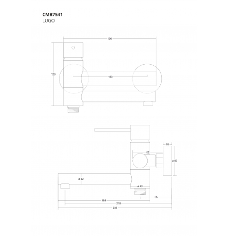 Bateria wannowo prysznicowa Corsan CMB7541BL Lugo czarna z wylewką