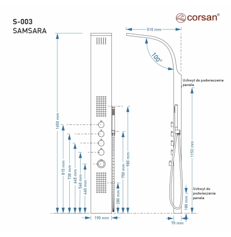 Corsan Samsara S003 czarny z termostatem i oświetleniem LED