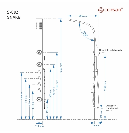 Corsan Snake S002 Termostat Czarna stal