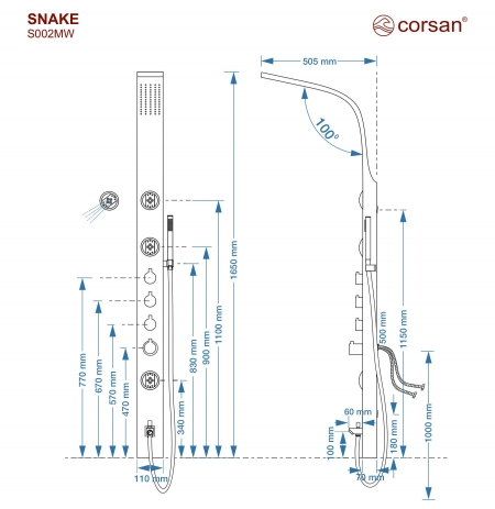 Corsan Snake S002 Mieszacz Czarna stal Wylewka