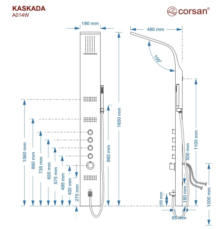 Corsan Kaskada A014 Termostat Gwiezdna szarość Wylewka