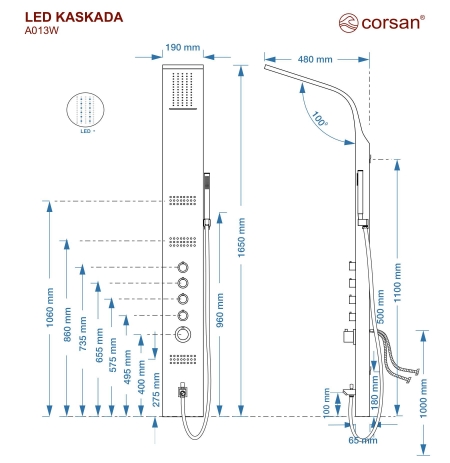 Corsan Led Kaskada A013 Termostat Dowolny kolor na zamówienie Deszczownica LED