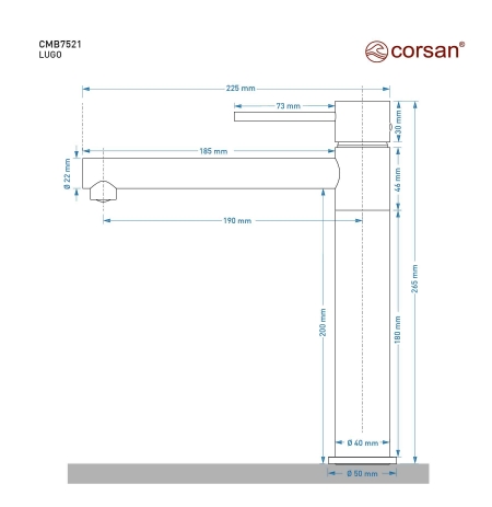 Bateria stojąca Corsan CMB7521BGL Lugo z ruchomą wylewką Złoto Szczotkowane