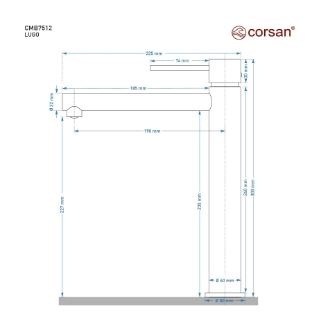 Bateria umywalkowa Corsan CMB7512BGL Lugo wysoka Złoto Szczotkowane