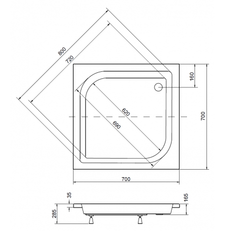 Brodzik Besco Ares 70x70x28,5cm