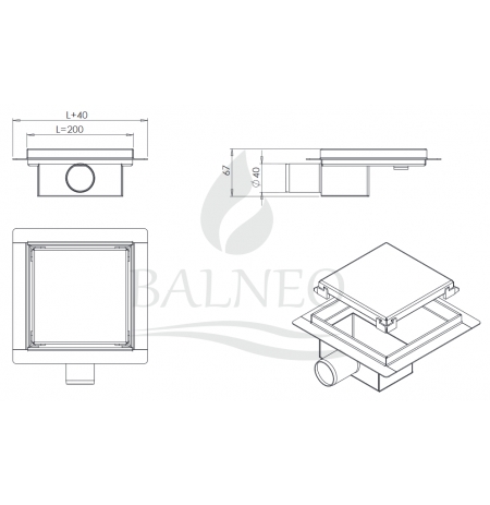 Odpływ liniowy Balneo SQ-Drain 20cm - dwustronny