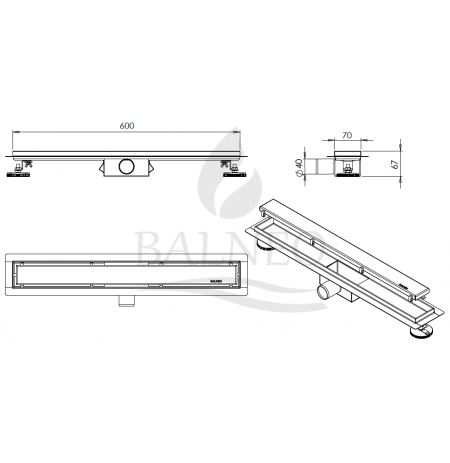 Odpływ liniowy Balneo G-Drain Dark 60cm - szklany