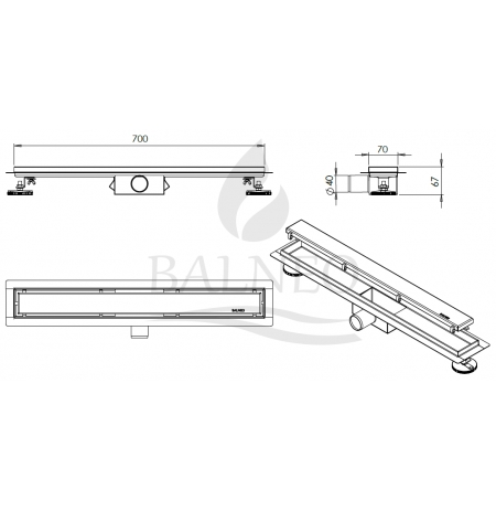 Odpływ liniowy Balneo G-Drain Dark 70cm - szklany