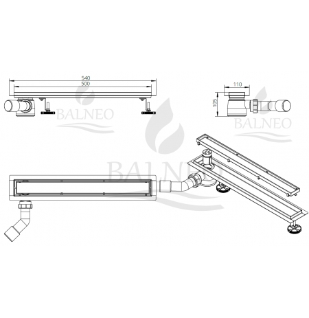 Odpływ liniowy Balneo Side Drain 50cm - dwustronny