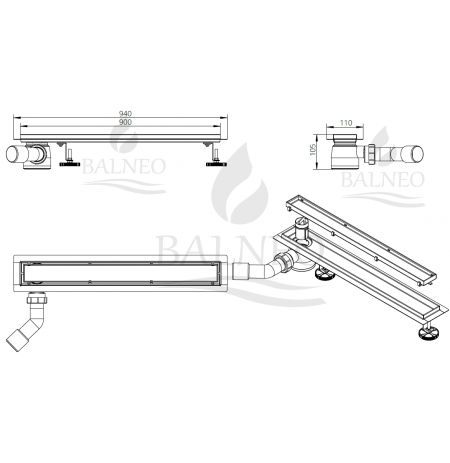 Odpływ liniowy Balneo Side Drain 90cm - dwustronny